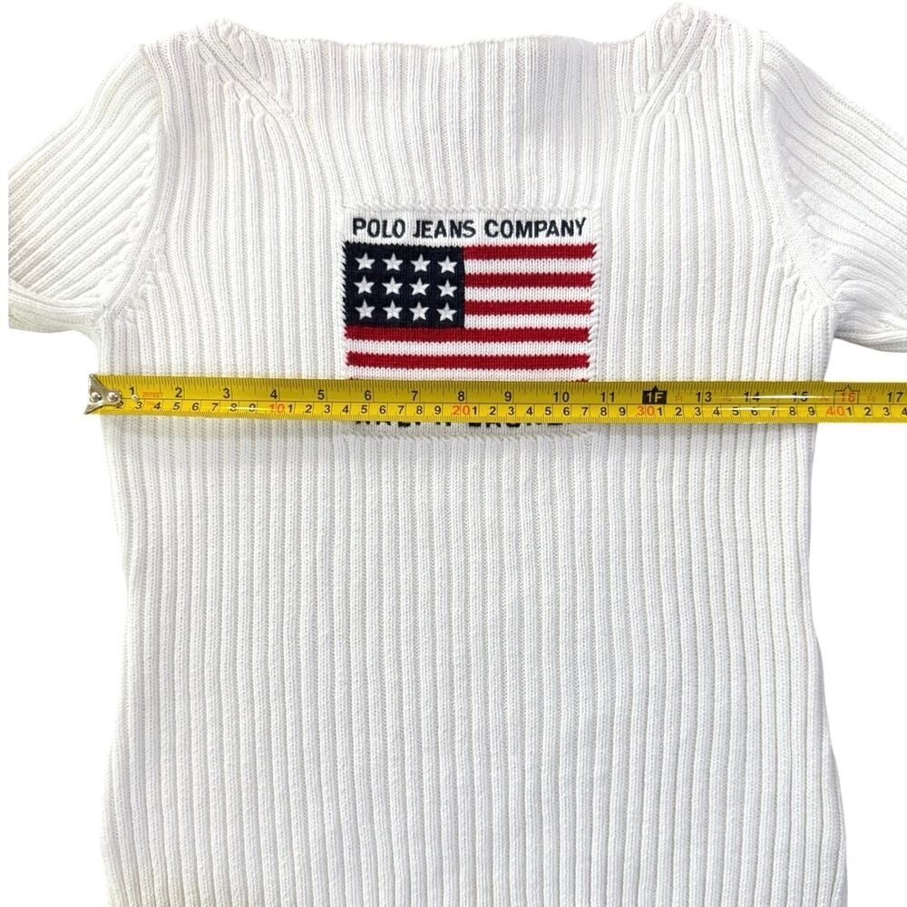 VTG Y2K Polo Ralph Lauren Polo Ribbed Knit Sweater American Flag White Red Small - Picture 7 of 15